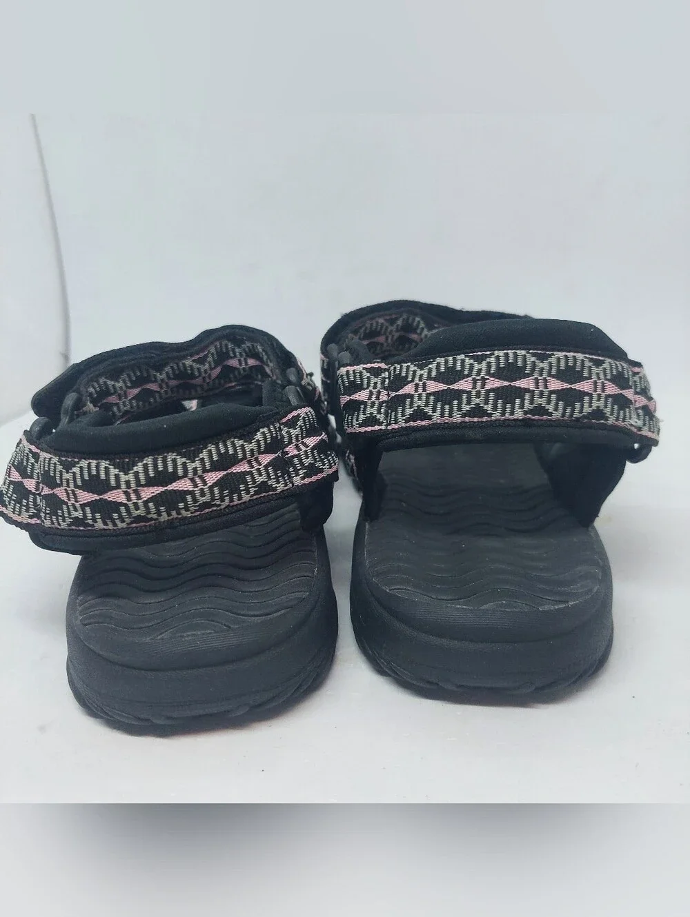 Avia Strappy Sandals Black Pink Geometric Design Adj Summer Shoes Womens Size 7